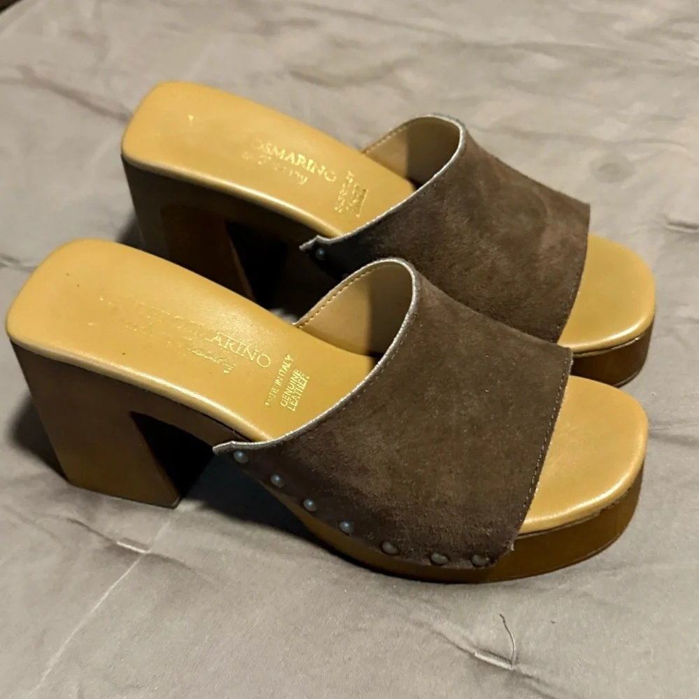 Brown Suede Women's Slide Sandals - Picture 3 of 4